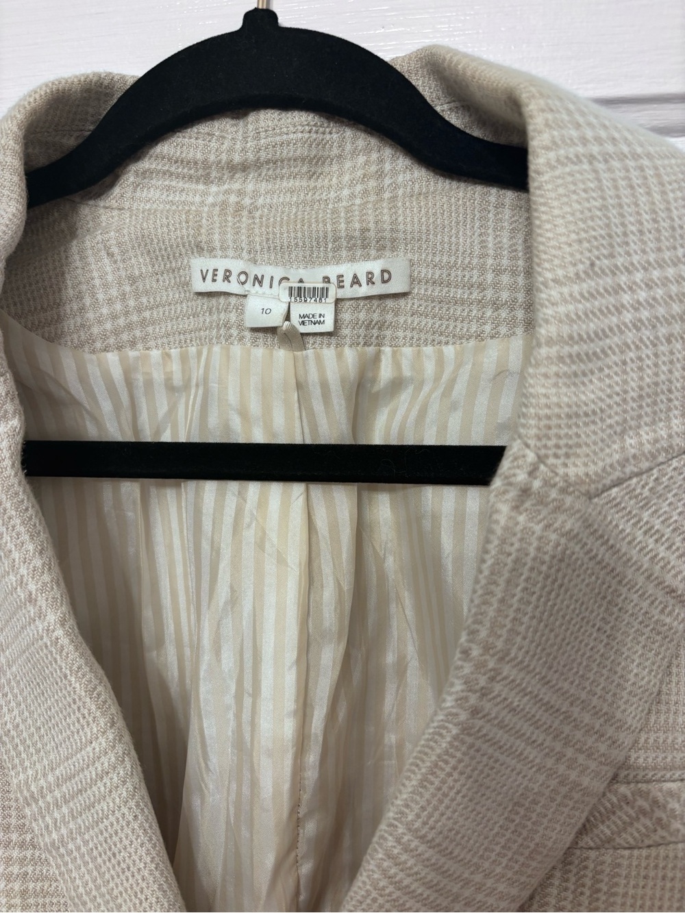 Veronica Beard Linen Blend Plaid Blazer Size 10 Neutral Beige - Picture 3 of 8